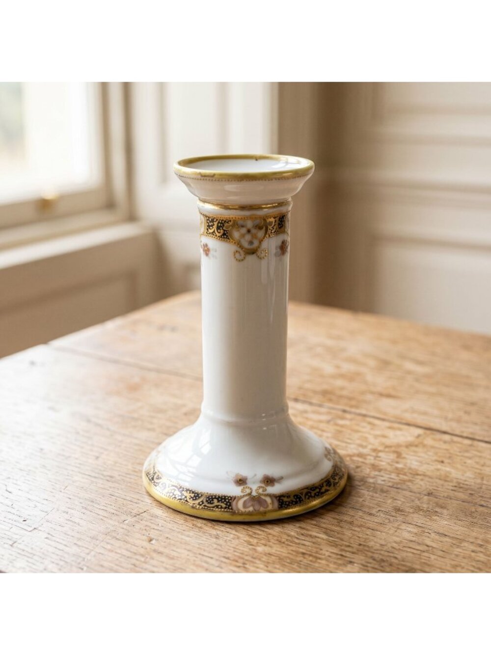 Nippon Porcelain Candle Holder Hand Painted Floral Design